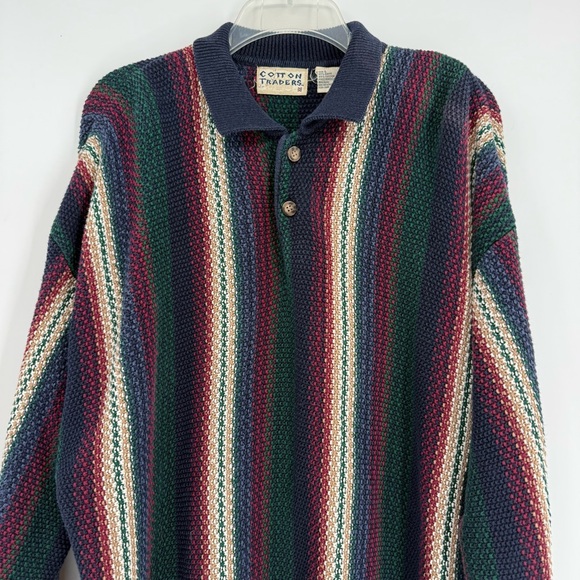 Cotton traders 3D Knit Grandpa Sweater Mens Size L Blue Gold Y2K Vintage - Picture 4 of 10